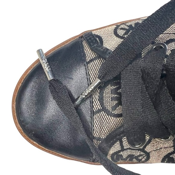 Michael Kors MK City Black and Brown Monogram Leather Canvas Sneakers Size 7.5 - Picture 6 of 12